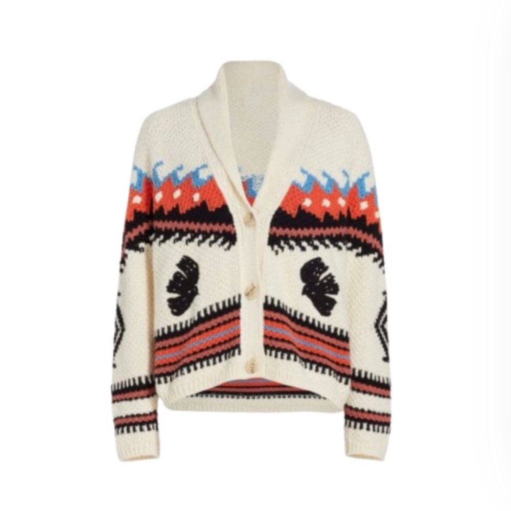Mother The De Gaulle Shawl Collar Knit Cardigan Sweater Cream Black - Picture 2 of 9